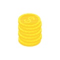 Golden stack coins set. Flat gold isometric icon. Royalty Free Stock Photo